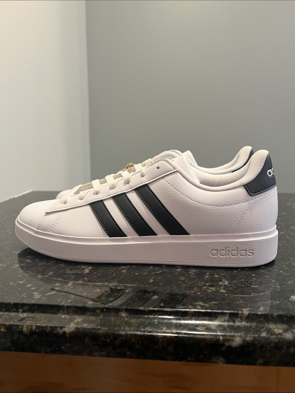 New adidas Grand Court 2.0 White Sneaker with Black Three-Stripes 11 M